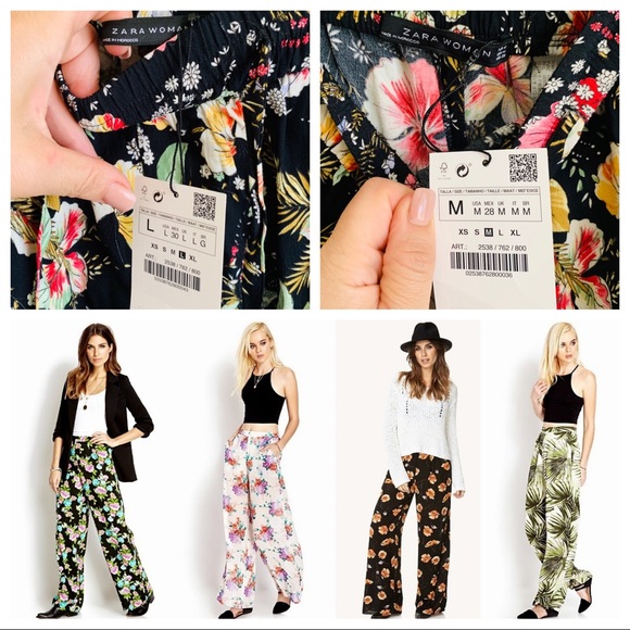 NWT ZARA WOMAN Floral Wide Straight Leg Pants - Picture 2 of 8
